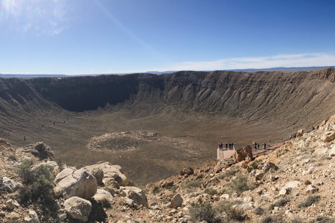 At Arizona’s Meteor Crater, students estimate the size of the meteor that struck the surface to create this hole.