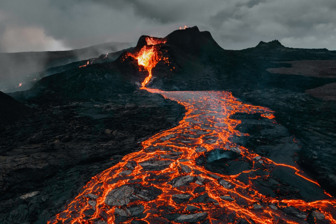Volcano erupting with lava