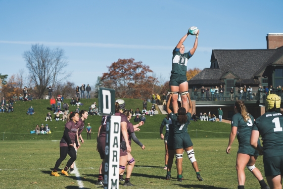 Dartmouth women's rugby uses a lift-out during their win vs Brown.