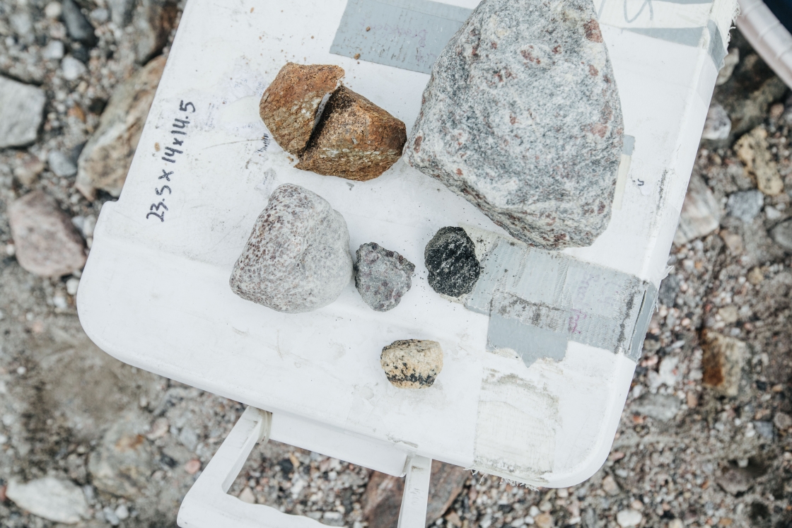 Rocks that have been collected by students and analyzed as part of a geomorphology project.