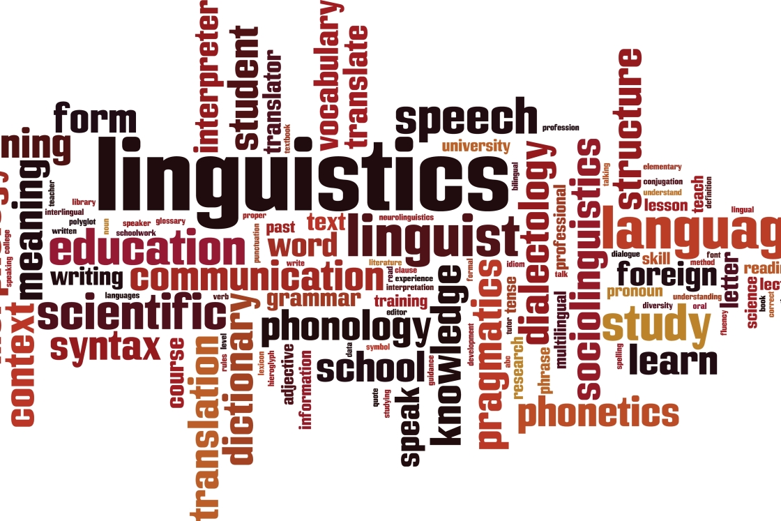 Graphic made up of words relating to linguistics, &quot;education&quot;, &quot;language&quot;, etc.