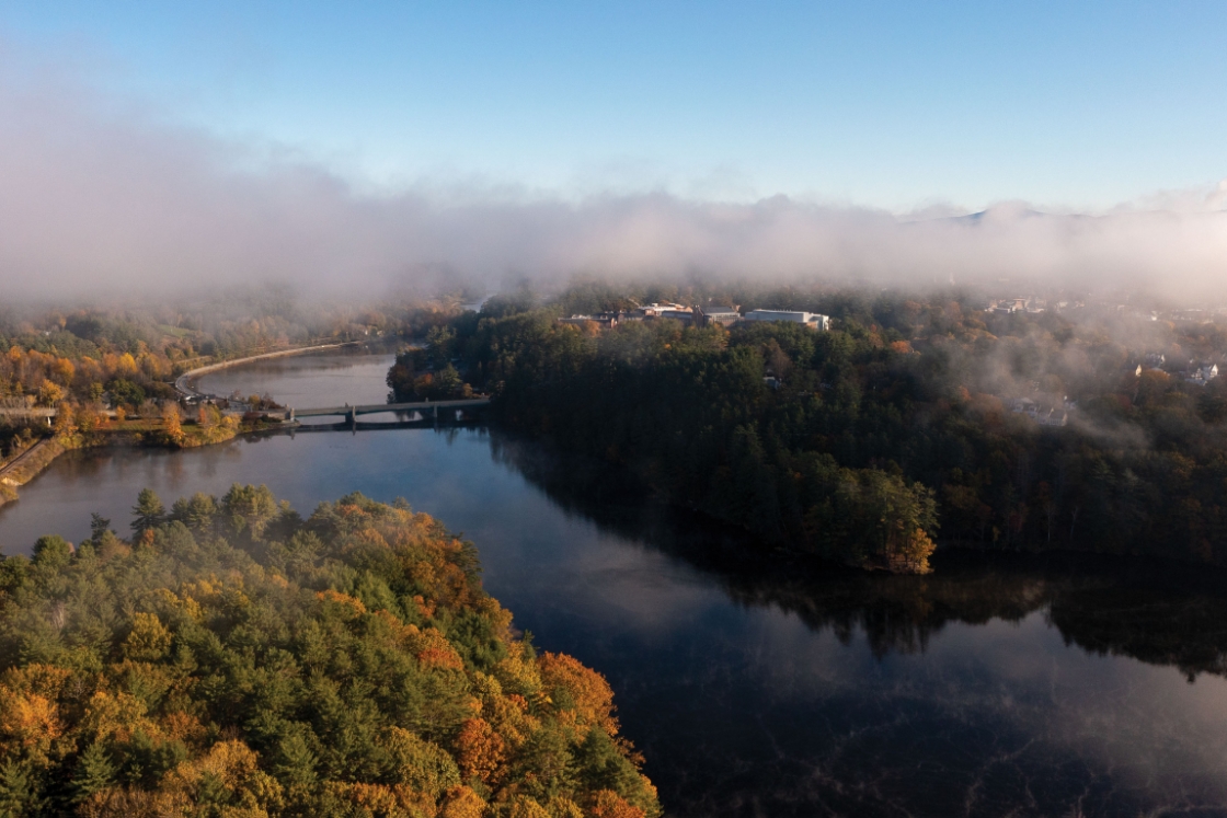 Aerial of the Ct. River in fall