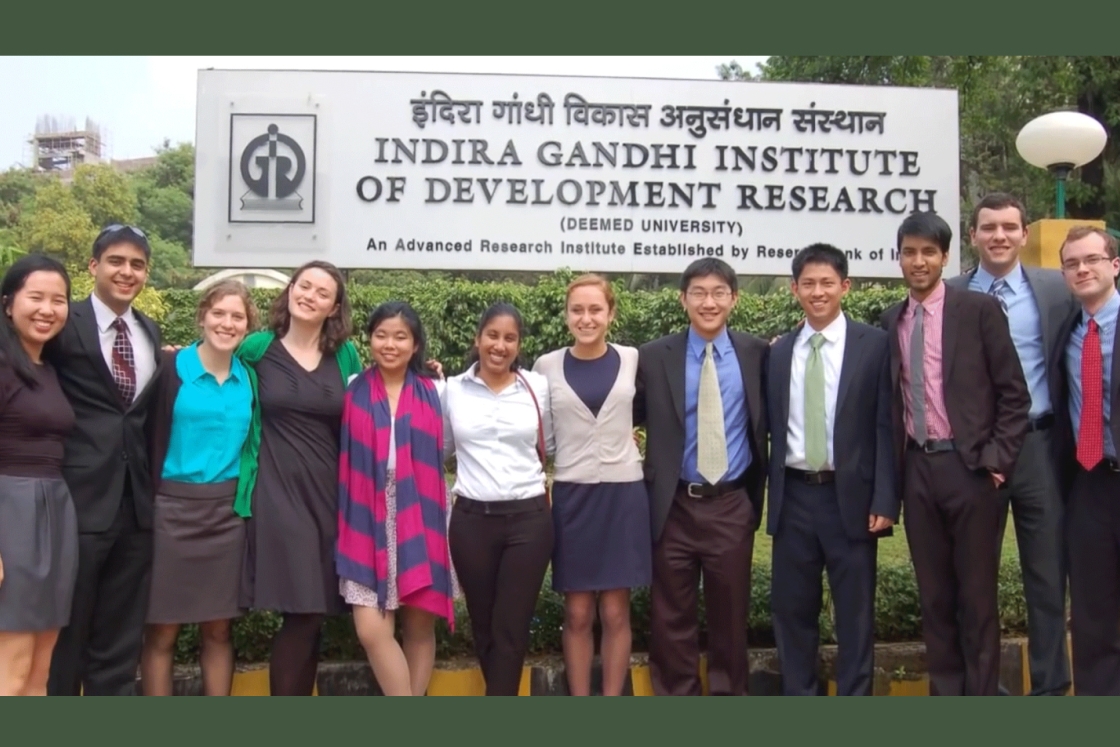 Students pose near Indira Gandhi Institute