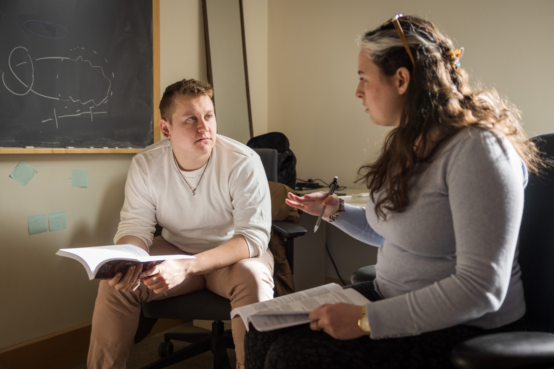 Lizzie Buchanan, Guarini '20, '23, works on knot theory with Calvin George '24.