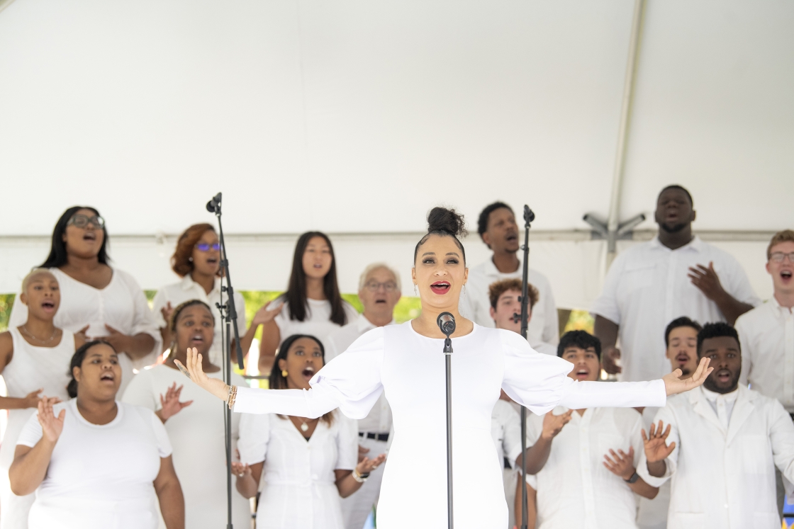 Ahmaya Knoelle Higginson leads the Dartmouth College Gospel Choir.