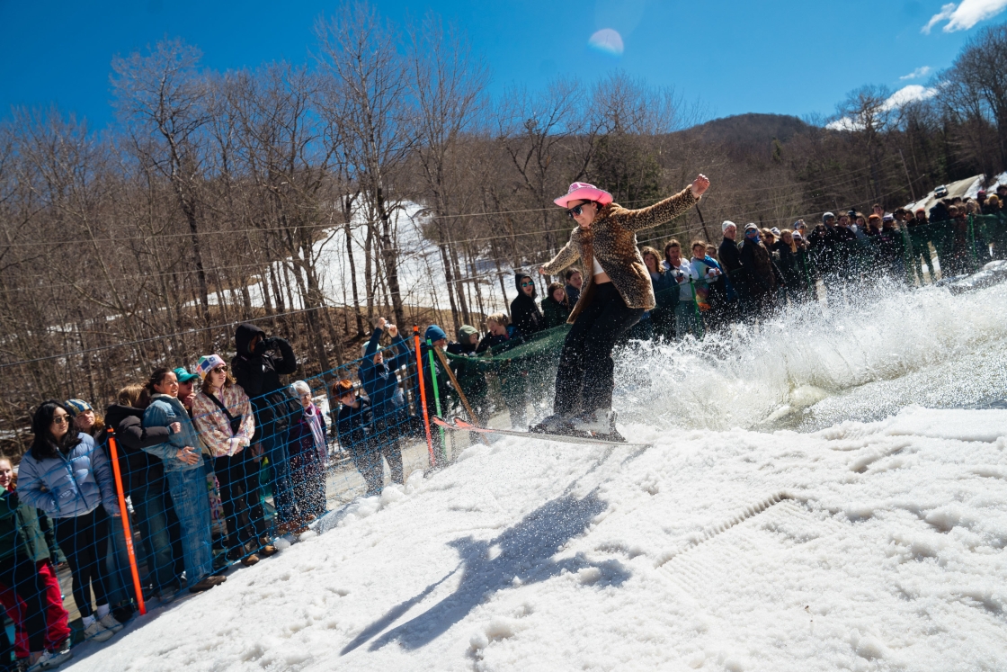 Student in cheetah print completes the pond skim