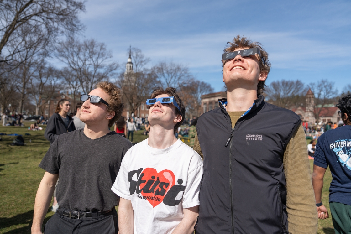 Students on the Green look at the eclipse