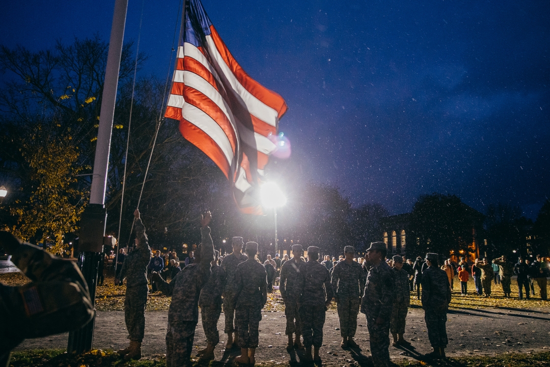Veterans' retreat ceremony on the Green in 2016.