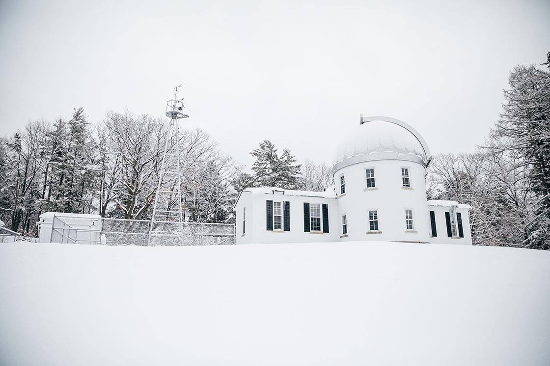 Shattuck Observatory on a snowy winter day.
