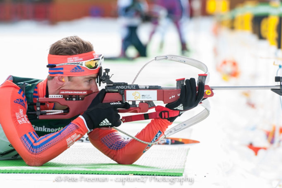 Max Durtschi taking aim during biathlon