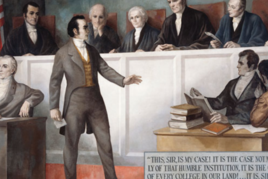 A painting by Robert Clayton Burns of Daniel Webster arguing the Dartmouth College Case