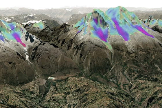 Rendering of the Andes highlighting glacier melting