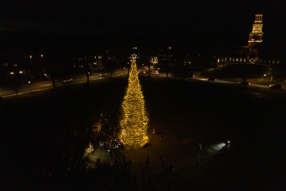 Aerial of Christmas tree on Dartmouth Green