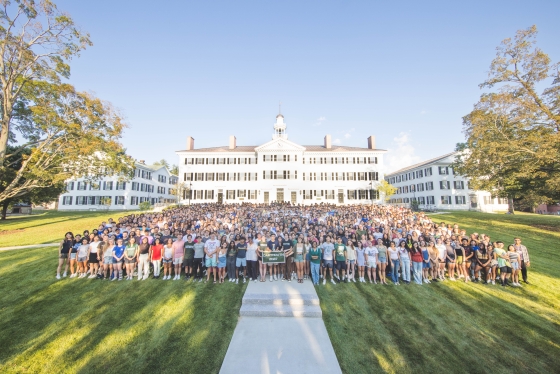 The class of 2027 in front of Dartmouth Hall.