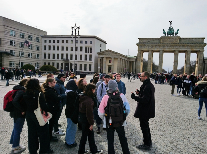Students near Brandenburg Gate in Berlin