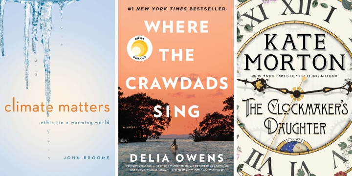 Climate Matters, Where the Crawdads Sing, and The Clockmaker's daughter book covers