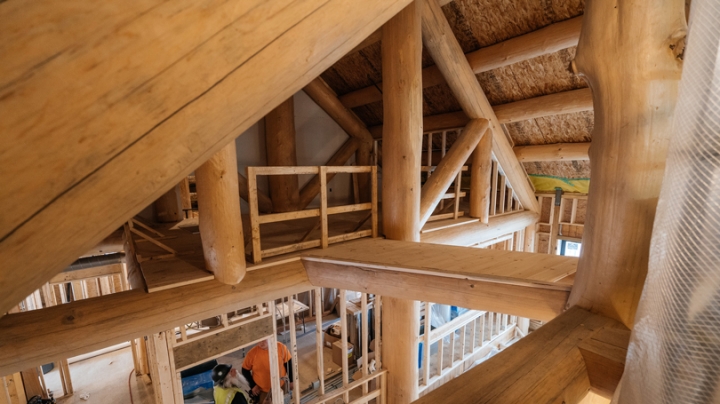 inside upstairs of Moosilauke Lodge construction