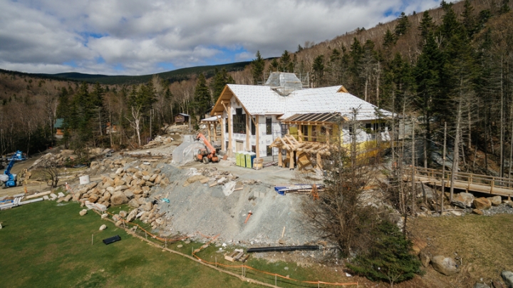 aerial side view of Moosilauke Lodge construction