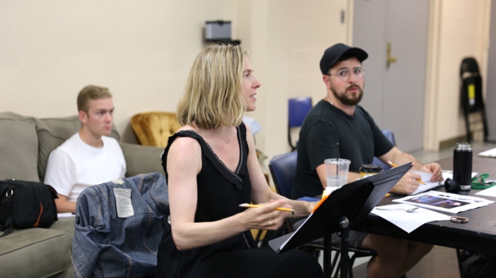 Carolyn Cantor ’93 during a New York Theatre Workshop rehearsal this summer at the Hopkins Center for the Arts.