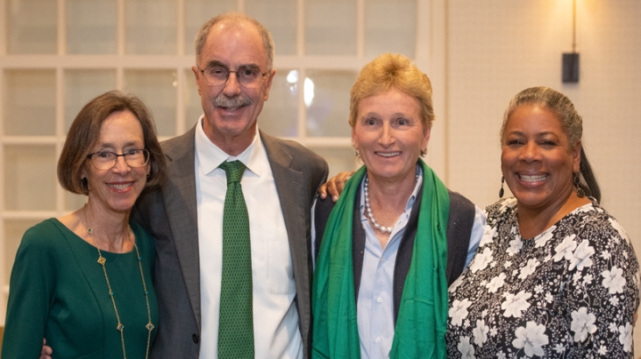 From left, Gail Gentes, President Philip J. Hanlon '77, Denise Dupré '80, and Laurel Richie '81, chair of the Dartmouth Board of Trustees, this past weekend at the Woman's Leadership Summit in Hanover. 