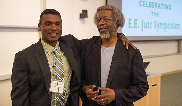Physicist and symposium organizer Stephon Alexander, left, with keynote speaker Jim Gates at the 2012 E.E. Just Symposium.
